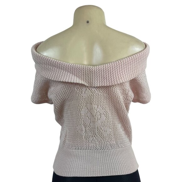 Semplice Light Pink Short Sleeve Knit Sweater With Floral Cutout Design Sz S - Picture 5 of 8